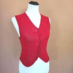 Vintage Italian Cherry Red Button Down Vest